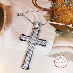 Unique Luxury Jewelry 925 Sterling Silver Cross Pendant Lucky Princess AAAAA+ Cubic Zirconia CZ Party Women Wedding Necklace