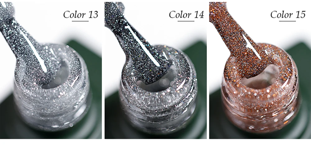 Vendeeni 15 Farben Glitzer-Broken-Diamond-Gel-Nagellack Glänzender Laser UV LED Soak-Off Gel-Lack Funkelnder Nagelkunst-Gel-Lack – Detail 7
