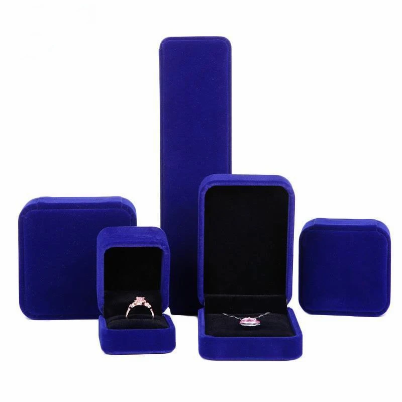 

Dark Blue Velvet Black Inside Necklace Pendant chain Display holder Jewelry packing Ring Gift Box Bracelet bangle Storage case