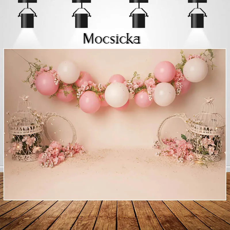 MOCSIKA 소년 소녀 첫 생일 배경 사진 풍선 장난감 장식 케이크 스매쉬 포토콜 배경 사진 스튜디오