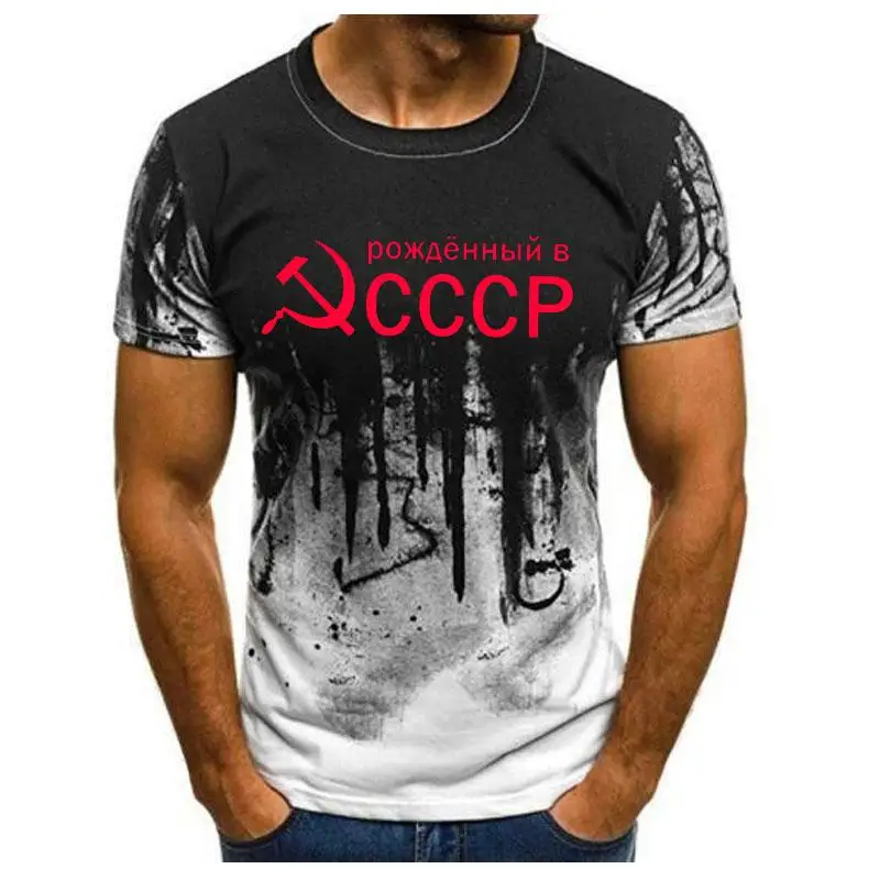 New Mens T-Shirt Summer CCCP Russian T Shirts Moscow Mens Tees O Neck Tops Men USSR Soviet Union Man Short sleeve Tshirt