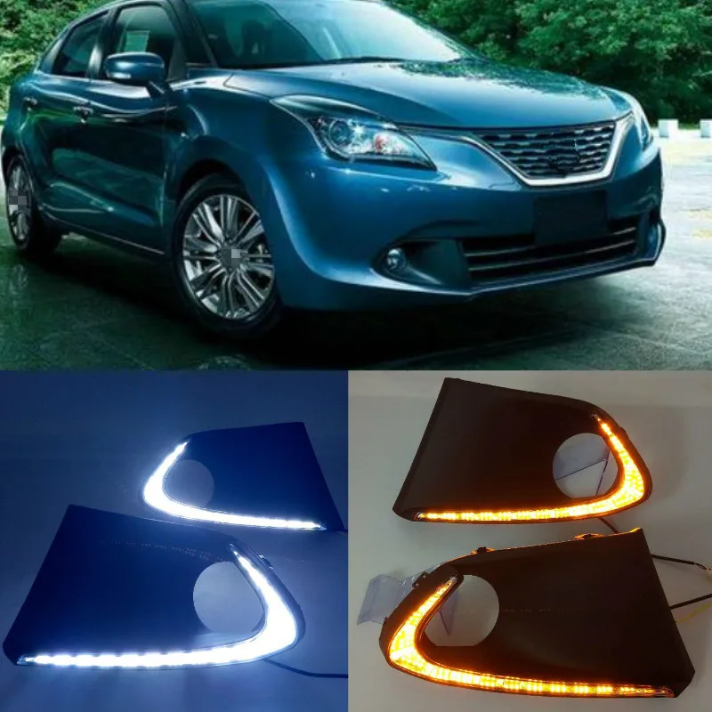 2PCS LED DRL Daytime Running Lights Fog Lamp with yellow turn signal For Suzuki Baleno 2016 2017 2018 2019