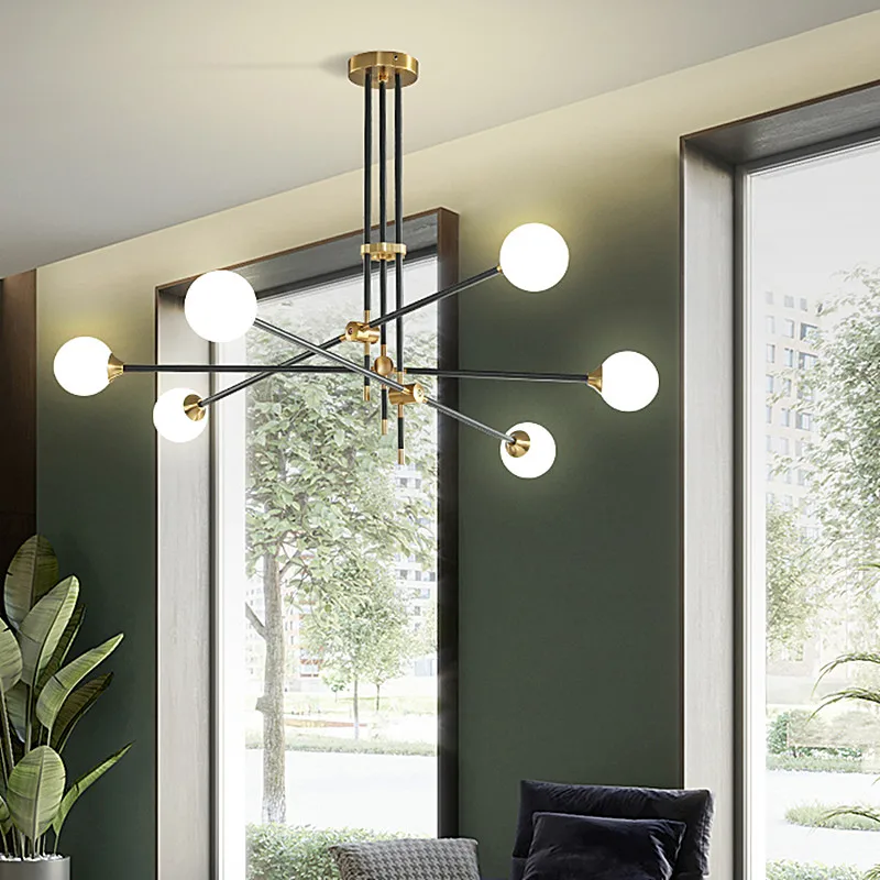 

Nordic gold and black chandelier G9 LED postmodern light Indoor For Bedroom Living Room Dining Frame Loft round ball chandelier
