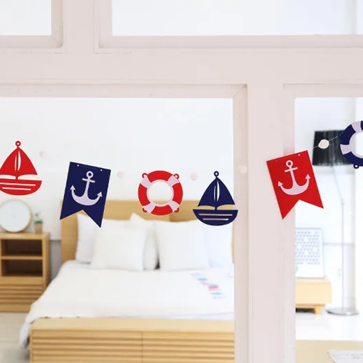 Nautical Banner Mediterranean Anchors Steering Wheels Sailboat Pennant Garland for Home Garden Baby Shower Birthday Party Decor