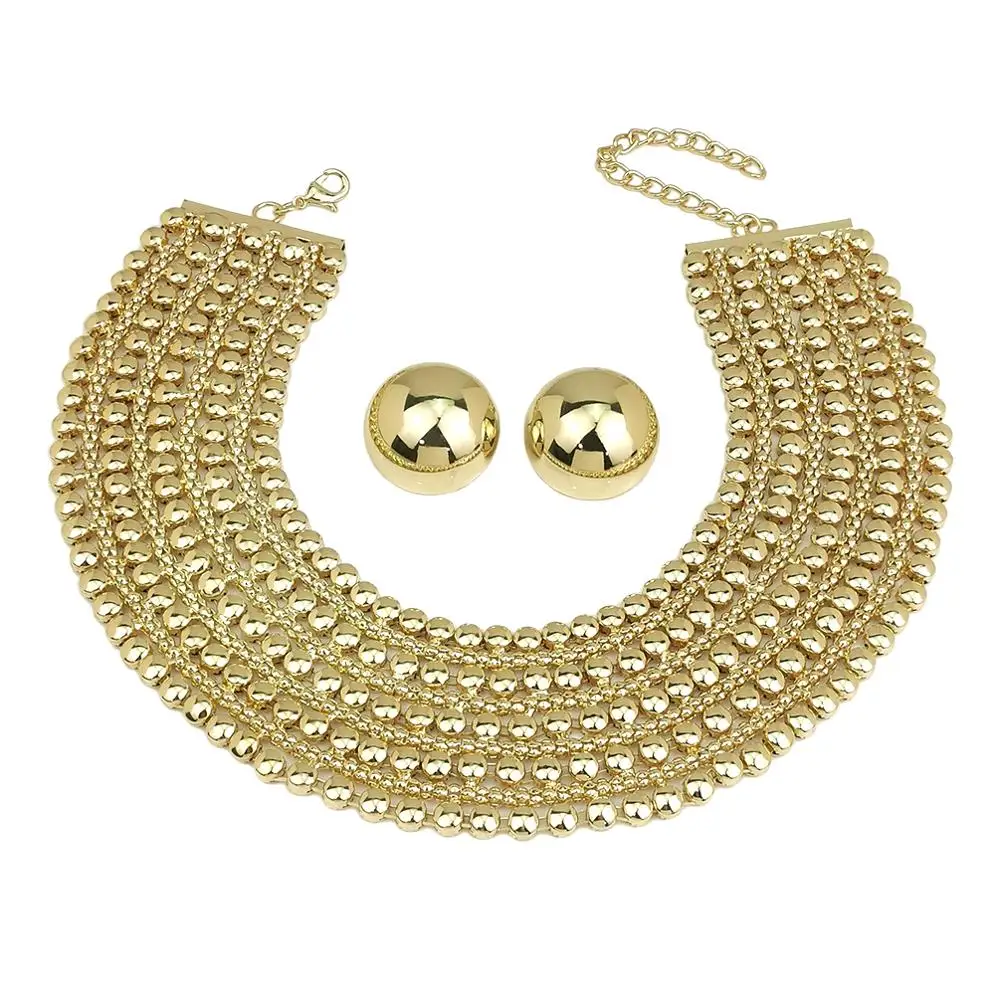 MANILAI African Jewelry Sets For Women Gold Color Indian Statement Necklaces Set With Earrings Jewelry Metal Torques Punk Choker