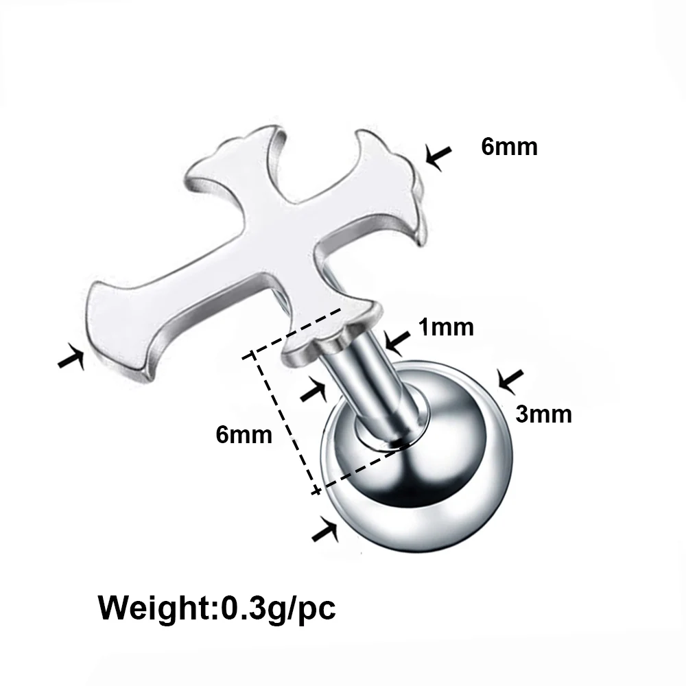 1Pc Steel Cross Shape Ear Studs For Women/Men Tragus Earrings Cartilage Helix Small Ear Bone Nail Nose Studs Piercing Jewelry