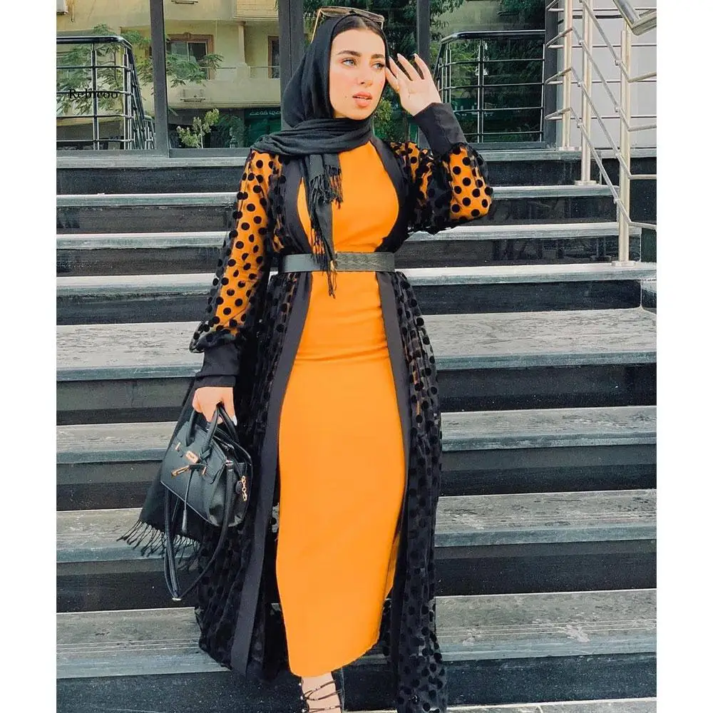 

Printed Perspective Long Cardigan Abaya Women Dress Kaftan Ramadan Eid Robe Islamic Judaic Dubai Moroccan Gown