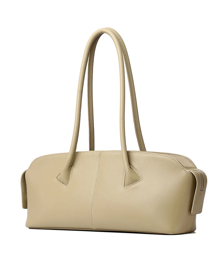 

248-1 Genuine Leather Women Baguettte Soft Handbag Fashion Solid Shoulder Bags