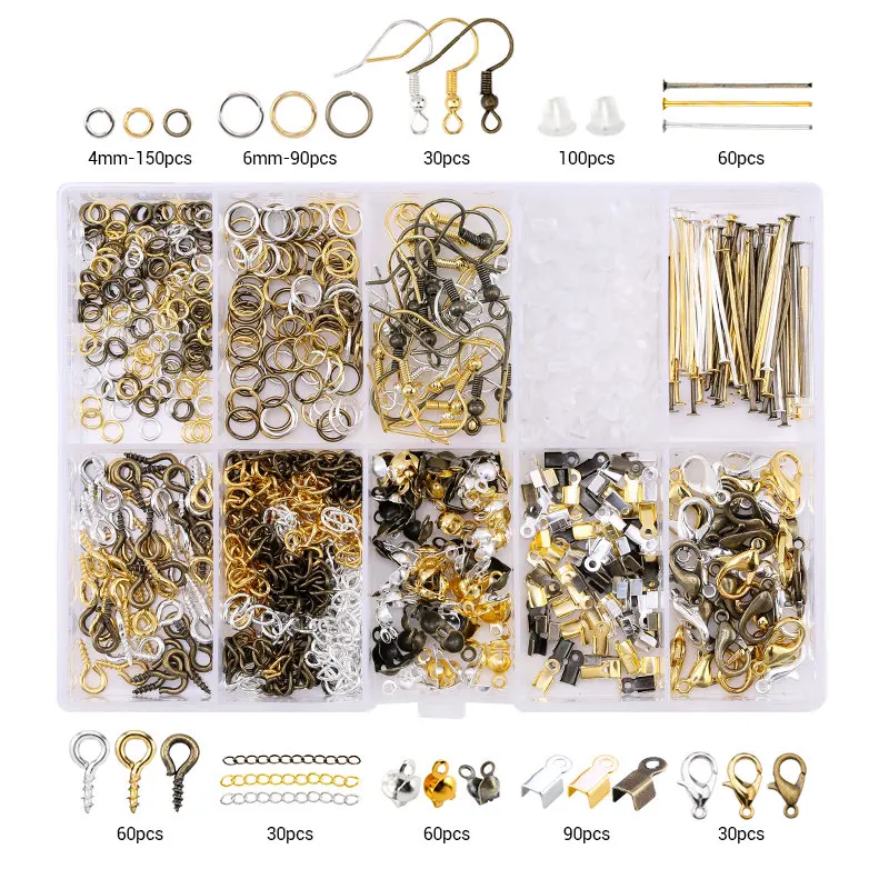 Schmuckherstellungszubehör-Set mit Schmuckwerkzeugen, offene Biegeringe, Karabinerverschlüsse, Quetschperlen, Ohrringhaken, Zubehör für Schmuck