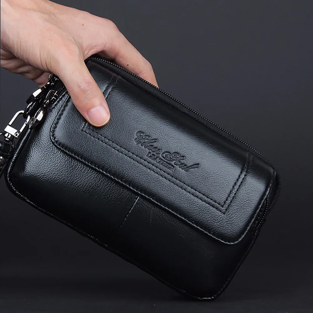 Men Clutch Wallet Wrist Handy Bag Genuine Leather Fashion Casual Real Cowhide Male Cell/Mobile Phone Case Money Belt Bag Purse