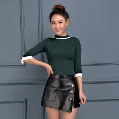 Top brand skirt Irregular Leather A-line Wrap Hip Skirt  high quality