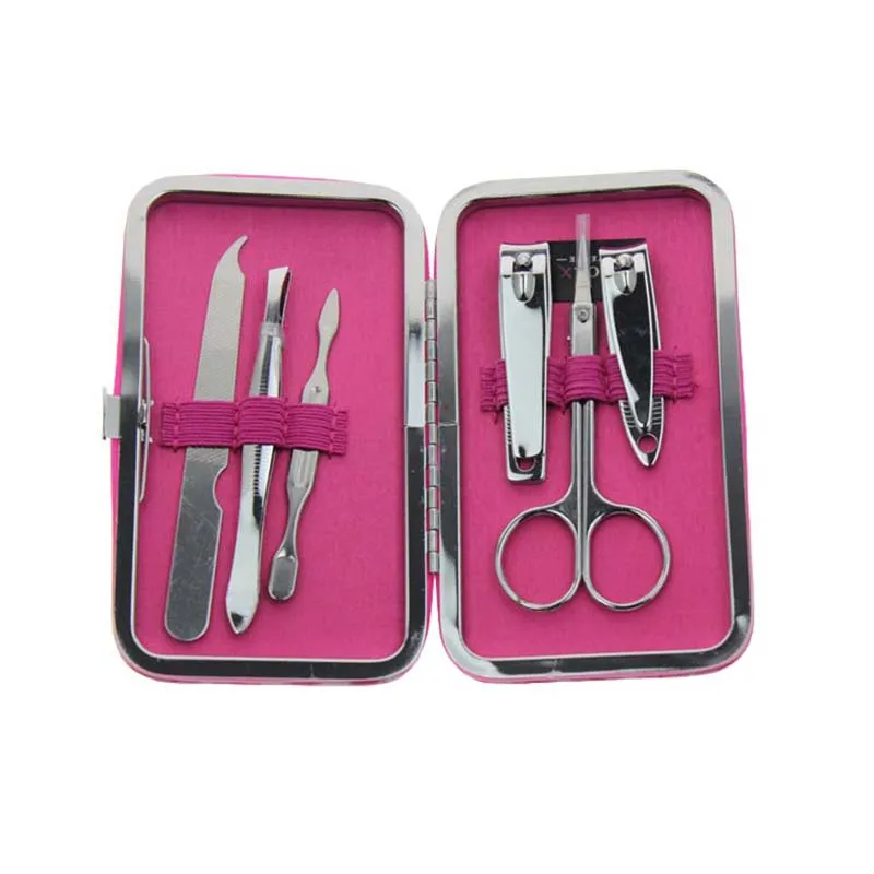 6 In 1 Pink Color Home Travel Manicure Pedicure Set Kit Nail Care Beauty Tool Holiday Birthday Christmas Gifts For Women Girls