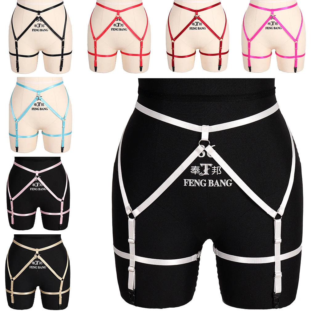 Sexy woman harness garter belt body bondage belt drawstring stockings underwear waist to leg harness thigh garter belt