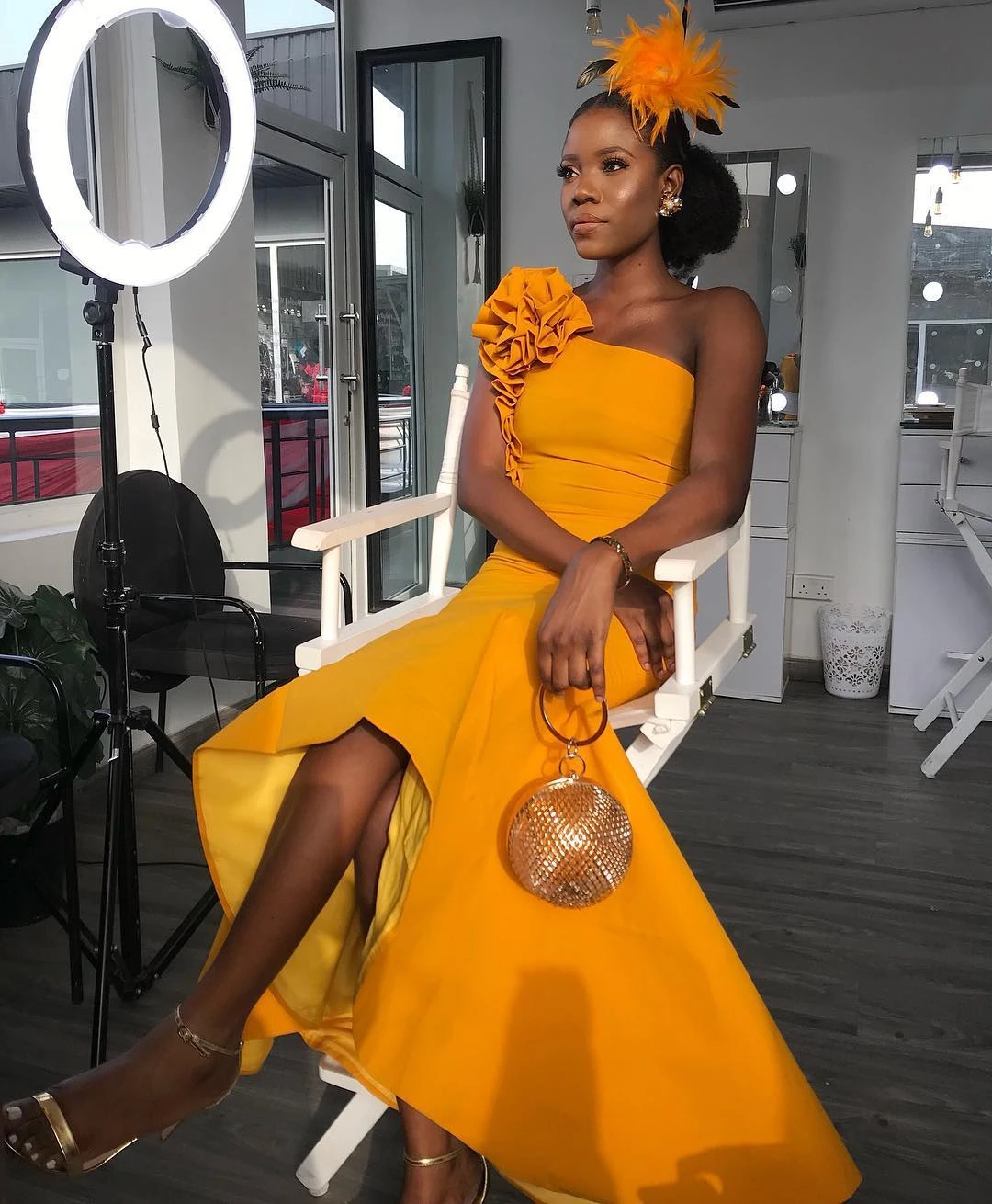 Dark Yellow Aso Ebi Evening Party Dresses 2024 One Shoulder Ruffles Flowers Mermaid Women Evening Formal Gowns Tea Length