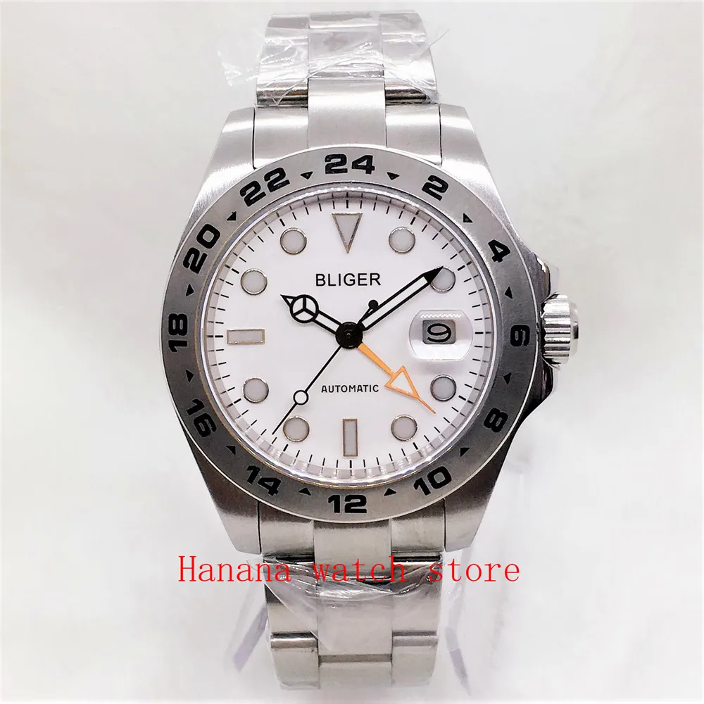 

BLIGER 40mm/43mm stainless steel men's watch GMT NH34A DG3804 Automatic movement sapphire Crystal folding buckle