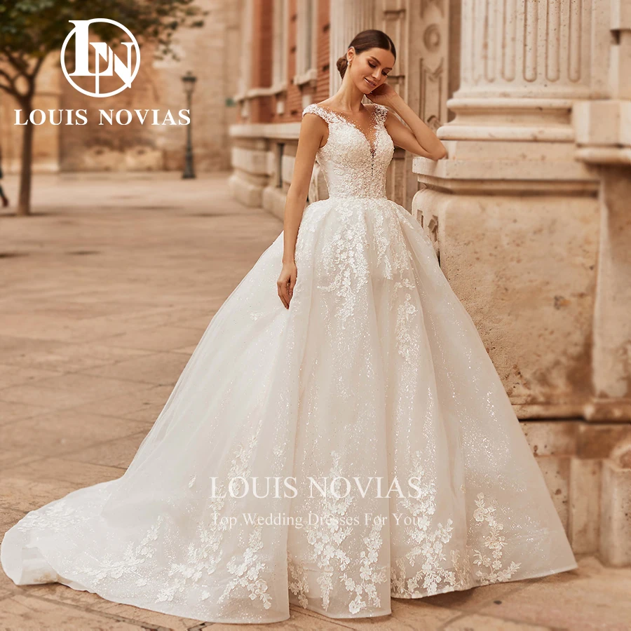 LOUIS NOVIAS-Vestido De Baile Bordado Sem Mangas, Vestidos De Casamento Elegantes, Vestido De Noiva Com Laço, Querida Talão