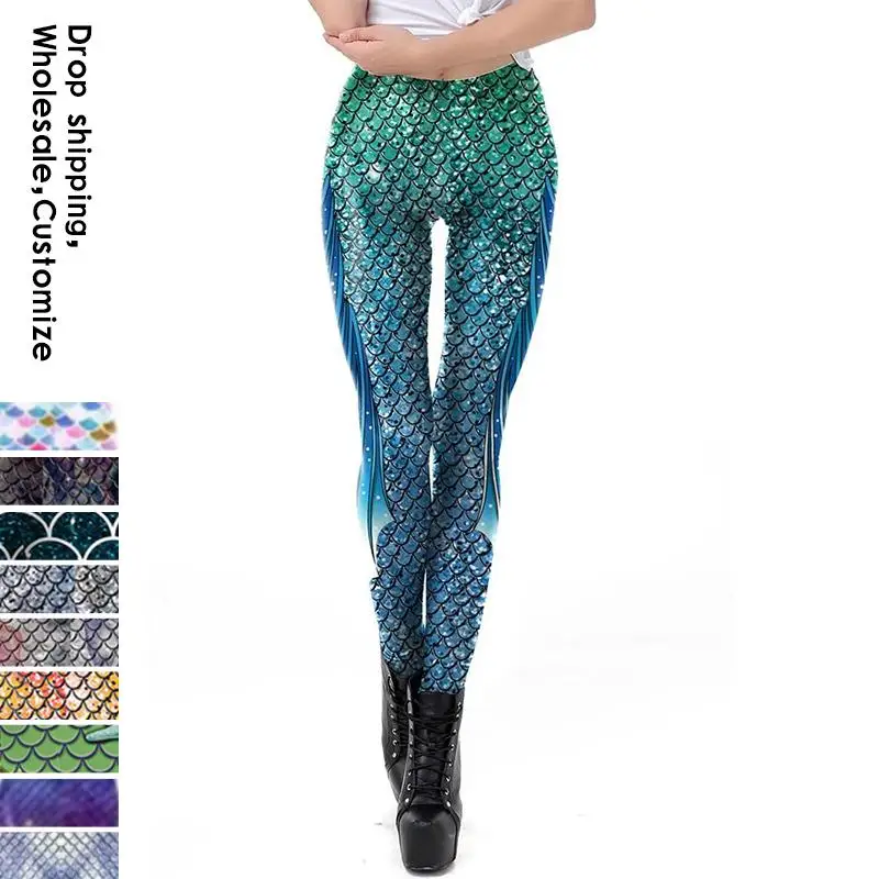 NADANBAO nowe legginsy Galaxy damskie seksowne legginsy syrenka rybie łuski legginsy Fitness kolorowe elastyczne legginsy