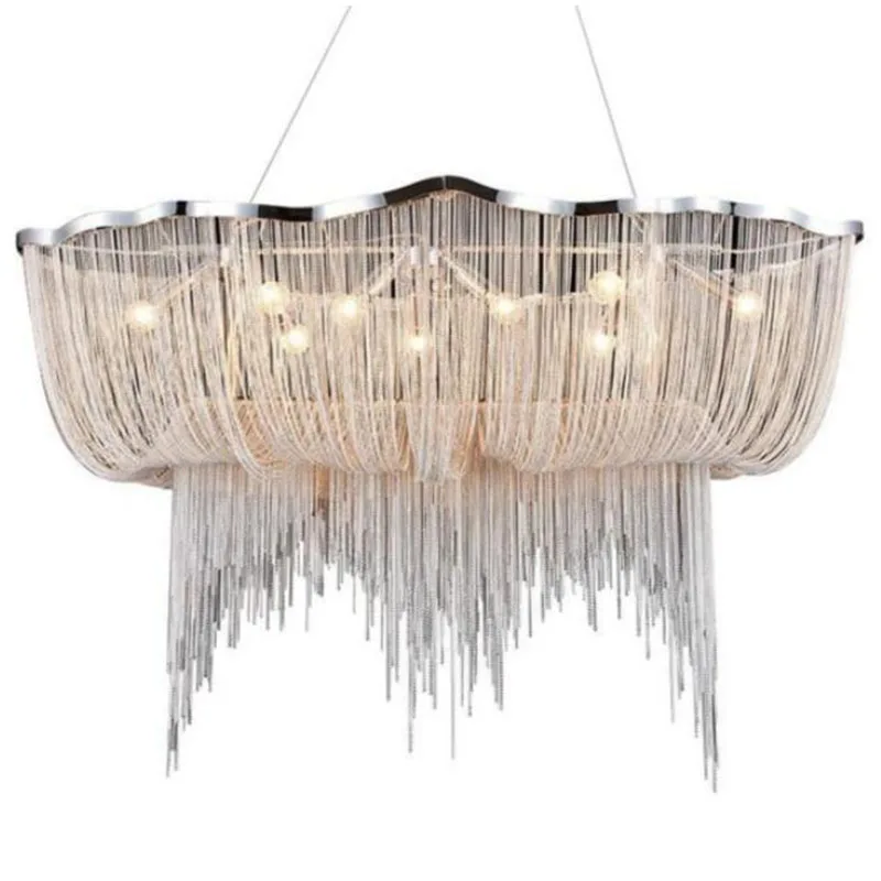 

Modern silver aluminum chain chandelier interior decoration luxury aluminum tassel chain chandelier design engineering lamp