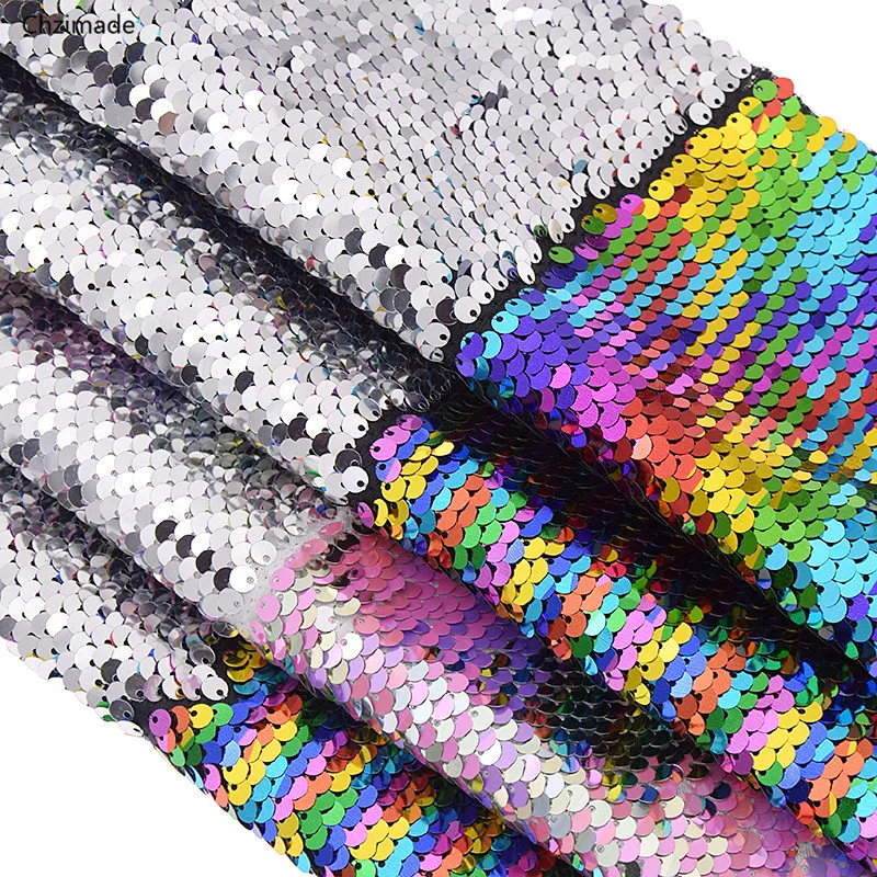 Lychee Life 29cmx21cm A4 Rainbow Reversible Sequin Fabric High Quality Shiny Fabric DIY Sewing Supplies