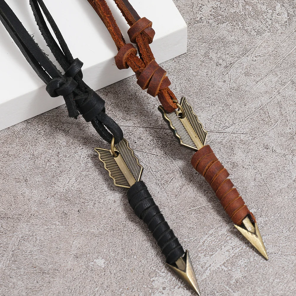 Jessingshow Handmade Vintage Leather Arrow Pendant Necklace Rope Body Choker Chain Necklaces Men&Women Punk Jewlery Accessories