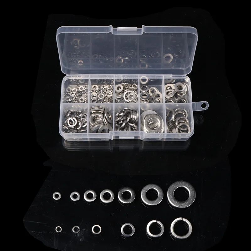 

260Pcs M2.5 M3 M4 M5 M6 M8 M10 Stainless Steel Washer & Spring Washer Assortment Set