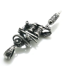 Men's 316L Stainless Steel Cool Punk Gothic Skull Tattoo Gun Snake Pendant For Friend Gift