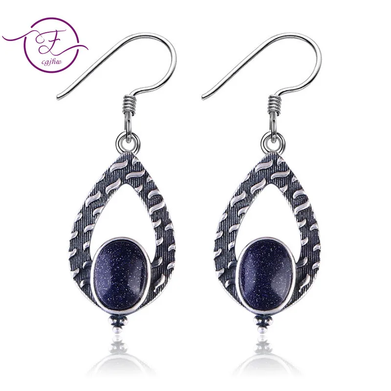 

Pretty Ethnic Style Women's Drop Earrings 925 Silver Jewelry Bluesandstone Earring For Wedding Anniversary Engagement Party