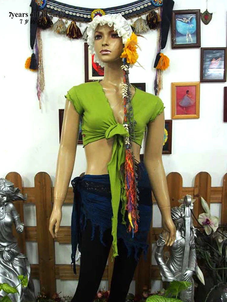 Traje Tribal AH53 58 de LICRA y algodón para danza del vientre, Top de terciopelo sin mangas