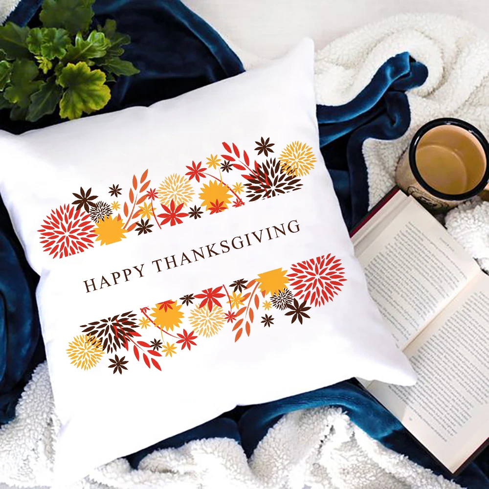 Happy Thanksgiving Day White Printing Pillowcase Fashion Home Vegetable Backrest Cover Sofa Bed Cushion Decorative Pillow Cases