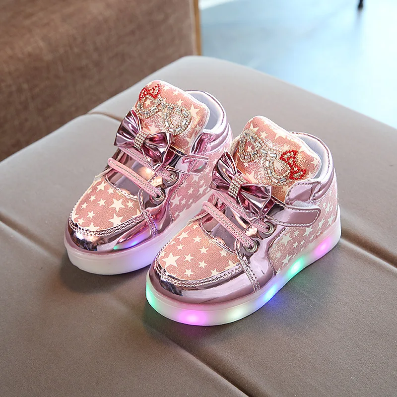 New Spring Autumn Children shoes LED lights children luminous shoes girls colorful diamond shoes with lights cartoon baby shoes