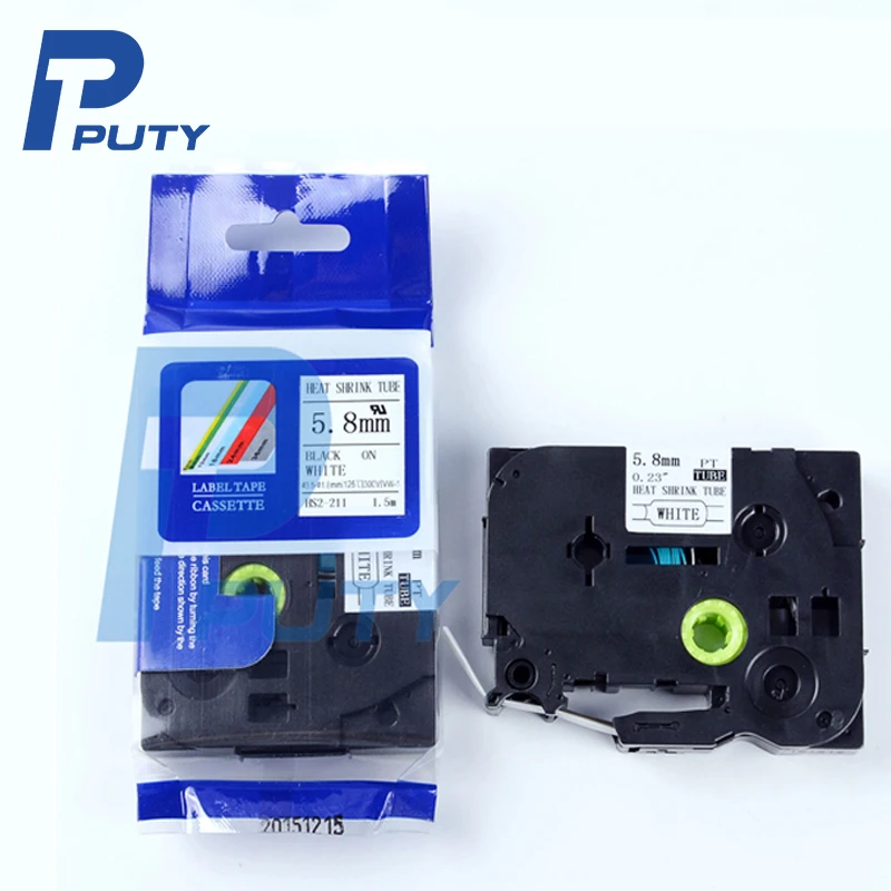 PUTY hs2-211 compatible label cassette tape 5.8mm*1.5m HSe-211 heat shrink tube label hse211 for brother p-touch