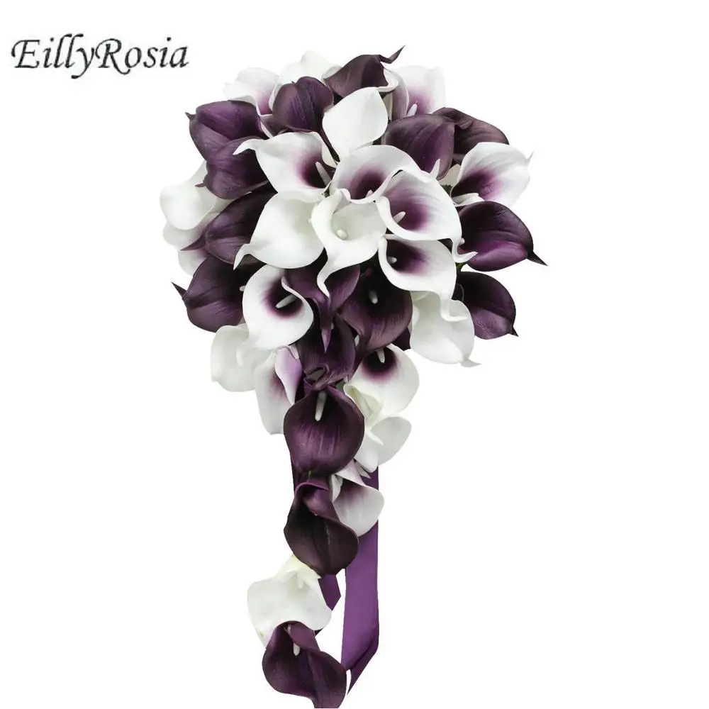 Eillyrosia buquê de flores artificiais, branco e roxo, para casamento, damas de honra, amarrar na mão, cor personalizada