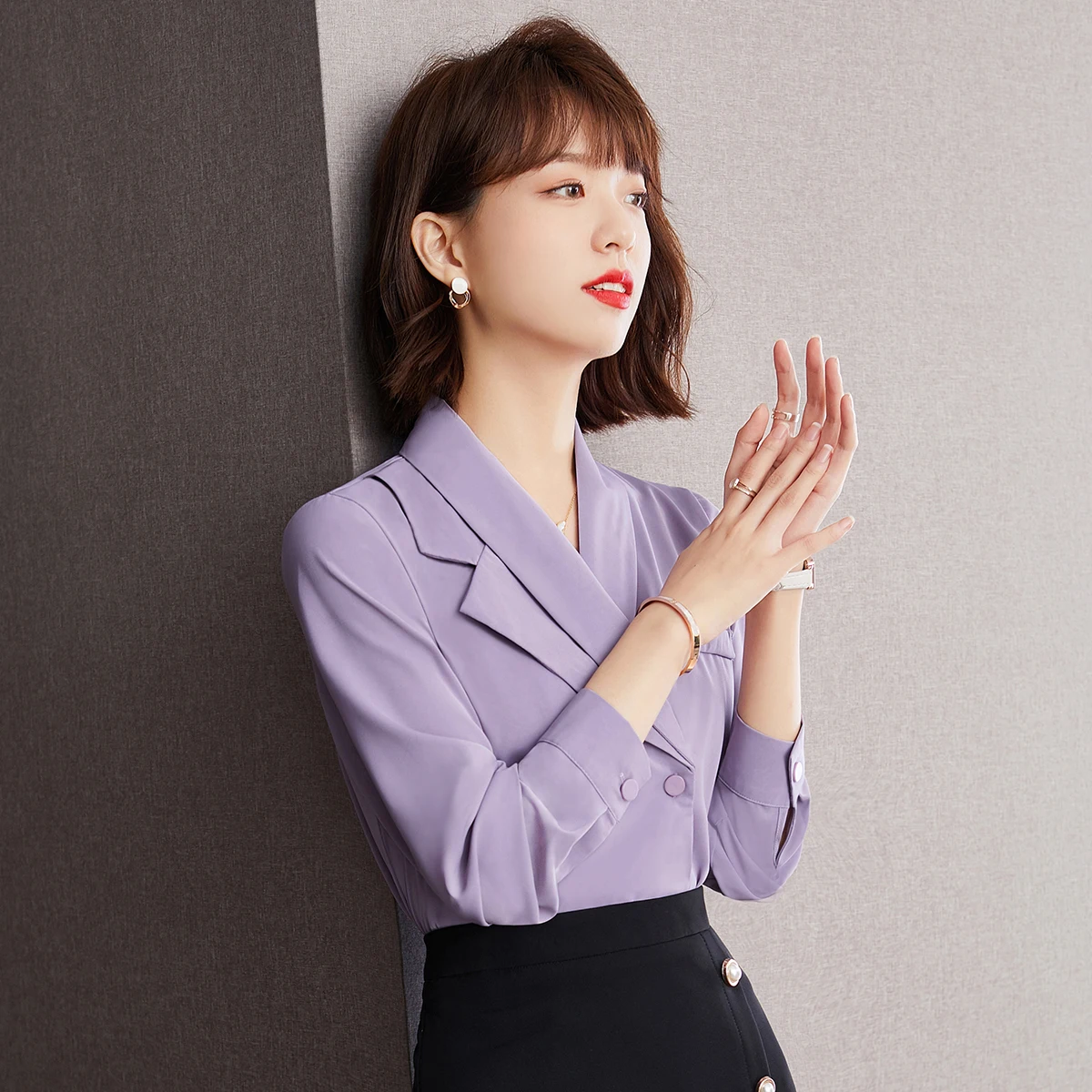 Elegant Office Lady Long Sleeve Purple Blouses Vintage Notched Neck Shirts Woman Casual Female Tops Blusas Mujer De Moda 2024