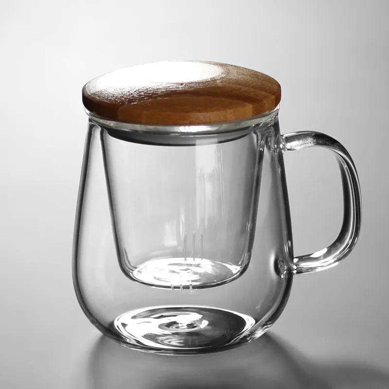 Creative Glass Tea Infuser Cup With Filter Transparent Flower Teacup Handle Bamboo Lid Heat-resistant Fruit Tea Mug Drinkware