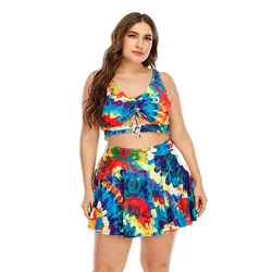 New Plus Size Swimsuits Woman 2021 Two Pieces Swimwear with Skirt Tankini Set for Fat Swim Dress Separate Bathing Suits Bikinis