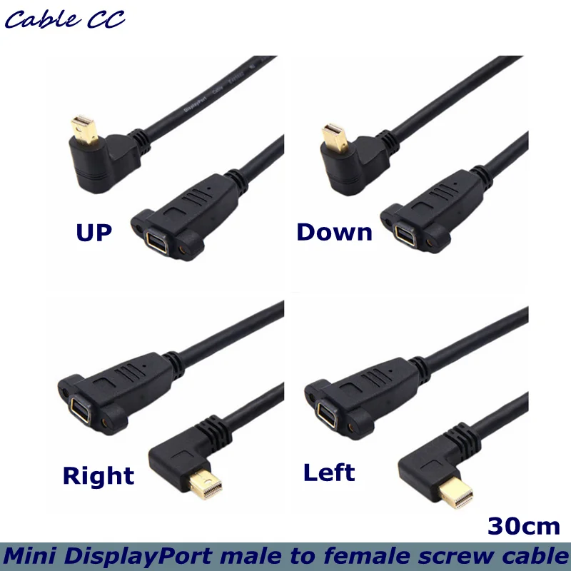 For iMac & LED Cinema Display 1ft 90 Degree Mini DisplayPort DP Male to Female with Screw Panel Mount Extension Cable