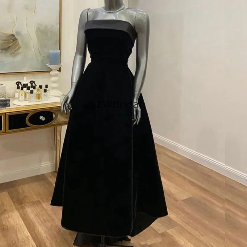 New Velvet A-Line Black Evening Dresses Abendkleider 2023 Arabic Dubai Prom Party Gowns Plus Size Robe De Soiree Longue