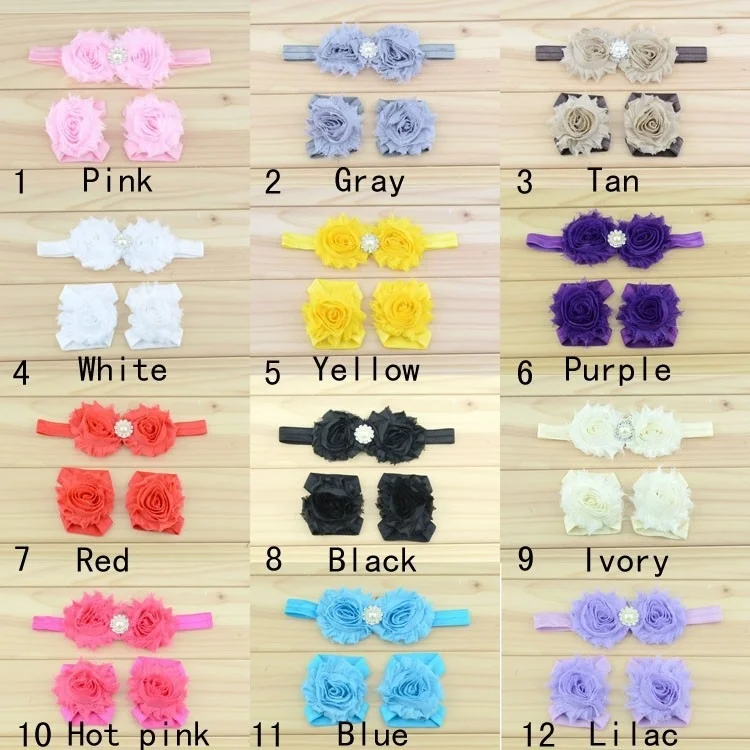 Yundfly Newborn Shabby Flower Headband + Barefoot Sandals Baby Girls Foot Flower Toddler Hair Accessories Photo Porps