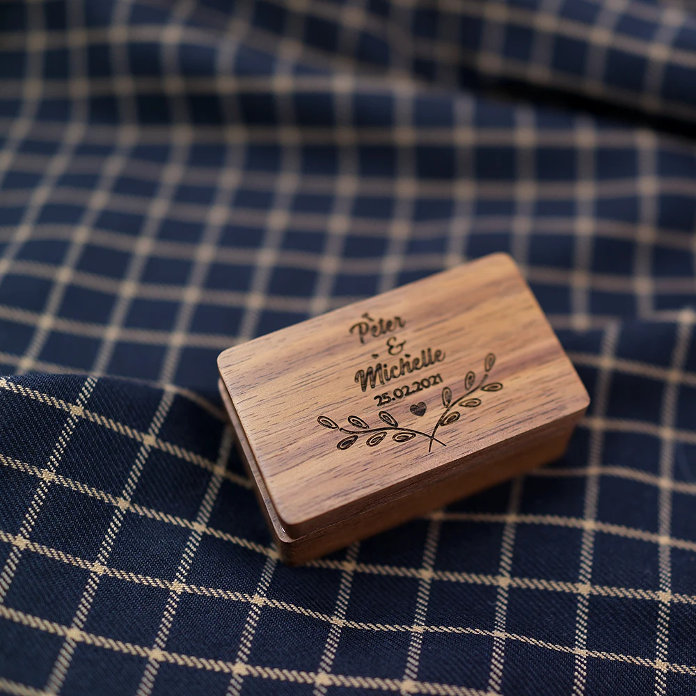 Personalized Mens Shirt Cufflinks Box Customized Cufflink Wedding Gifts for Groom Engraved LOGO Wood tie Clips Engraving