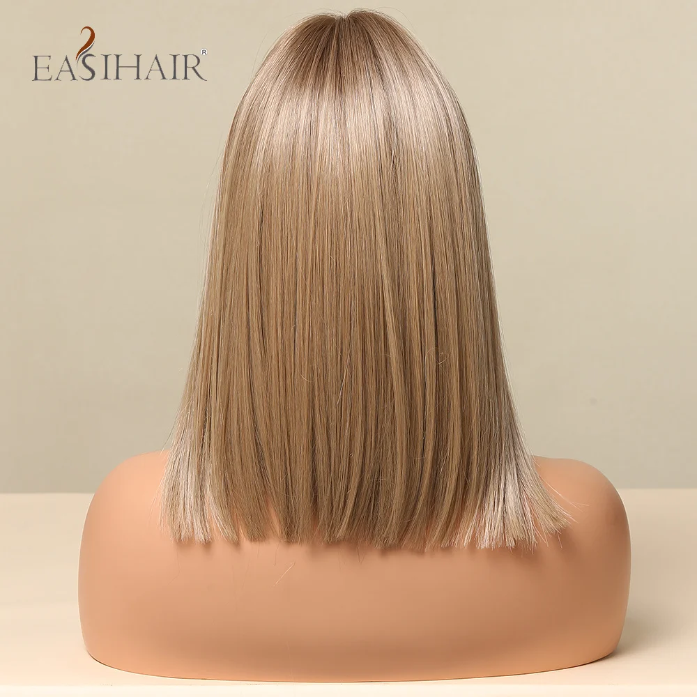 EASIHAIR-peluca sintética de corte medio para mujer, cabellera con malla frontal recta, color rubio dorado, parte media, alta densidad, resistente
