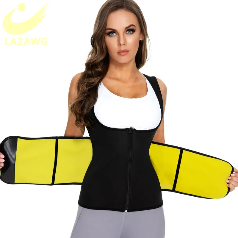 LAZAWG 여성 사우나 땀 조끼 뜨거운 Thermo 허리 트레이너 셔츠 바디 Shapers 운동 탱크 탑 Shapewear 체중 감소 슬리밍 벨트