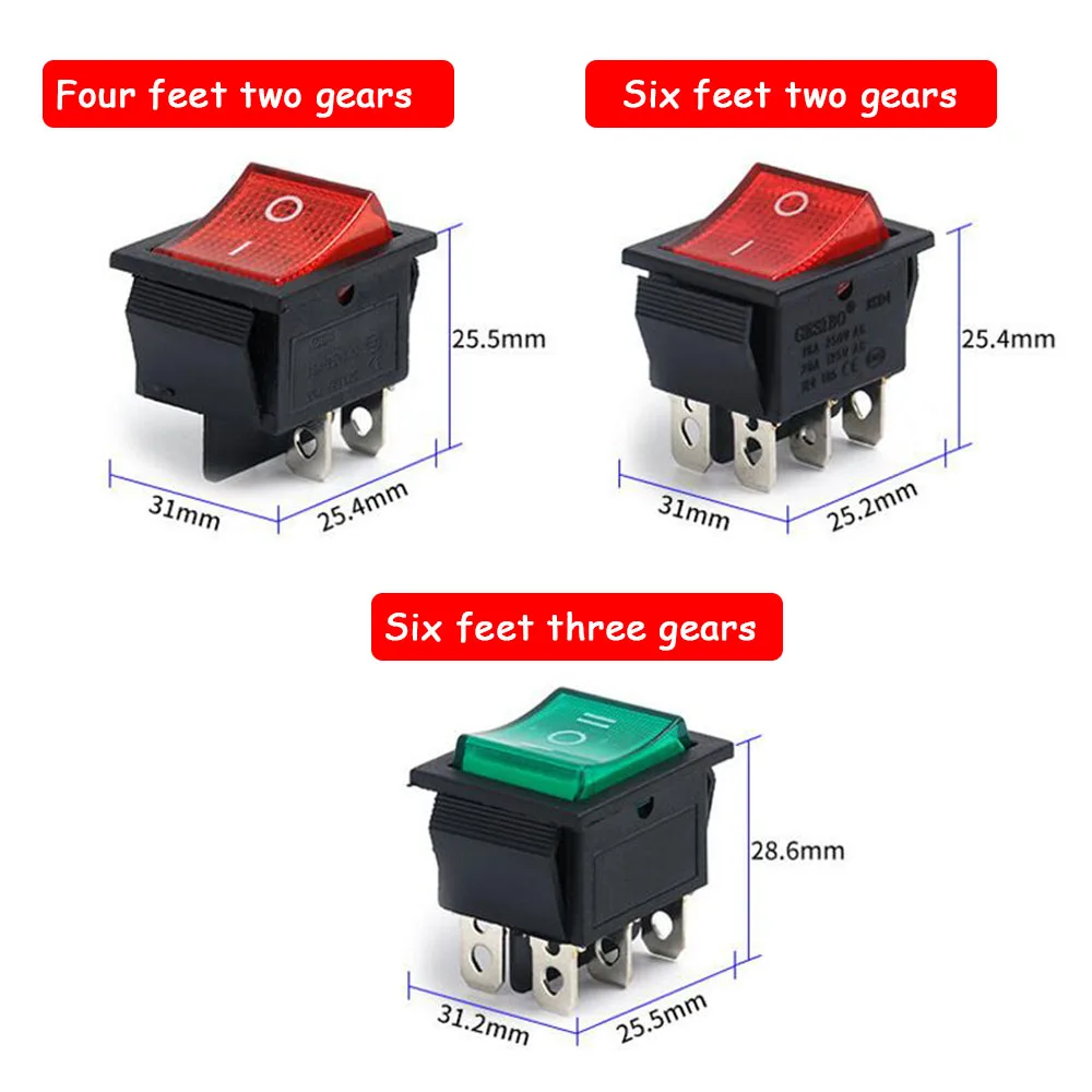 1 PCS KCD4 Ship Type Switch Ship Type Switch Warped Board Power Button 4 6-pin Red Light Green 31x25mm16A250V