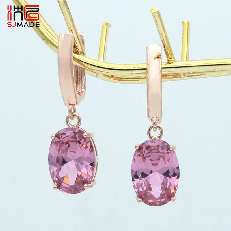 SHENJIANG New Fashion Elegant Oval Egg Cubic Zirconia Shape Dangle Earrings For Women Wedding 585 Rose Gold Color Party Jewelry