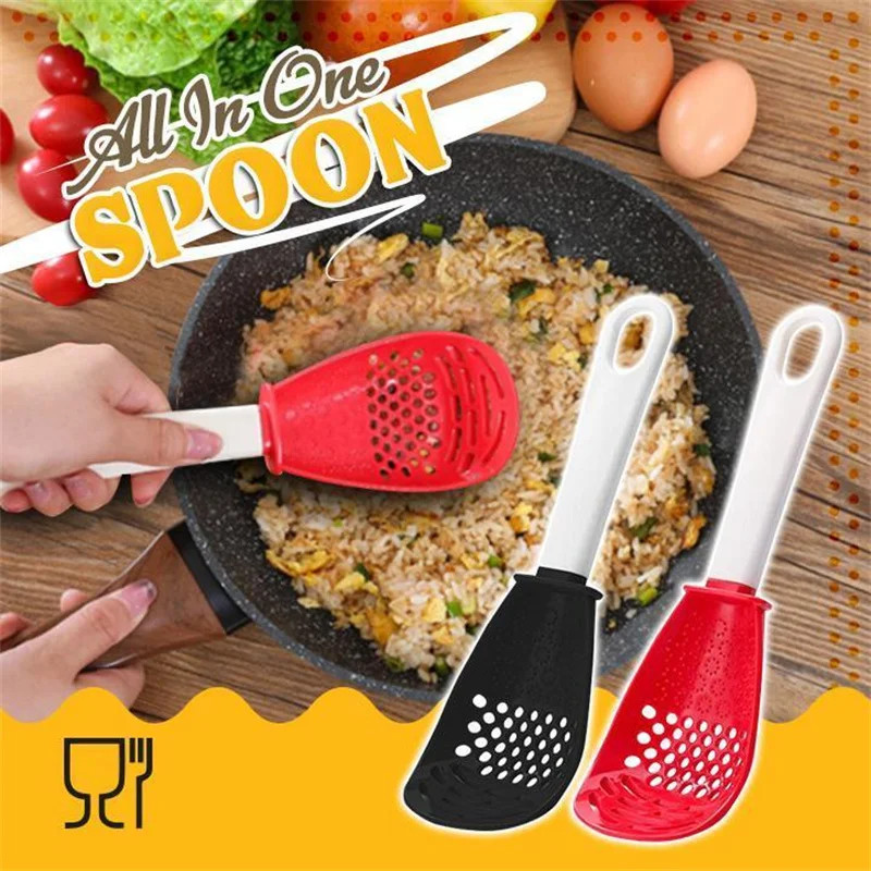 New Multifunctional Kitchen Cooking Spoon Heat-resistant Hanging Hole Innovative Potato Garlic Press Colander Innovative kitchen