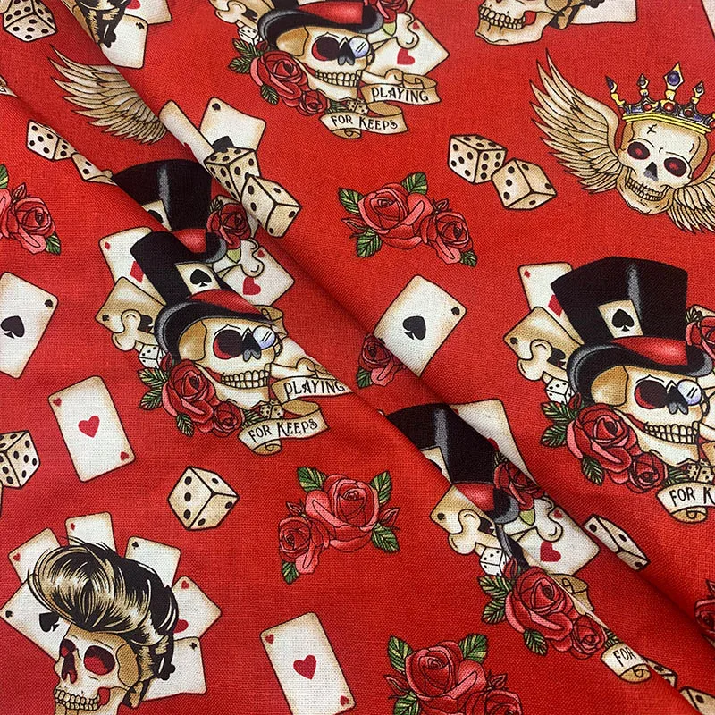 

Beautiful 100% Cotton Fabric Red Bottom Skull Poker Pattern Digital Print Sewing Material DIY Home Patchwork Dress Clothing