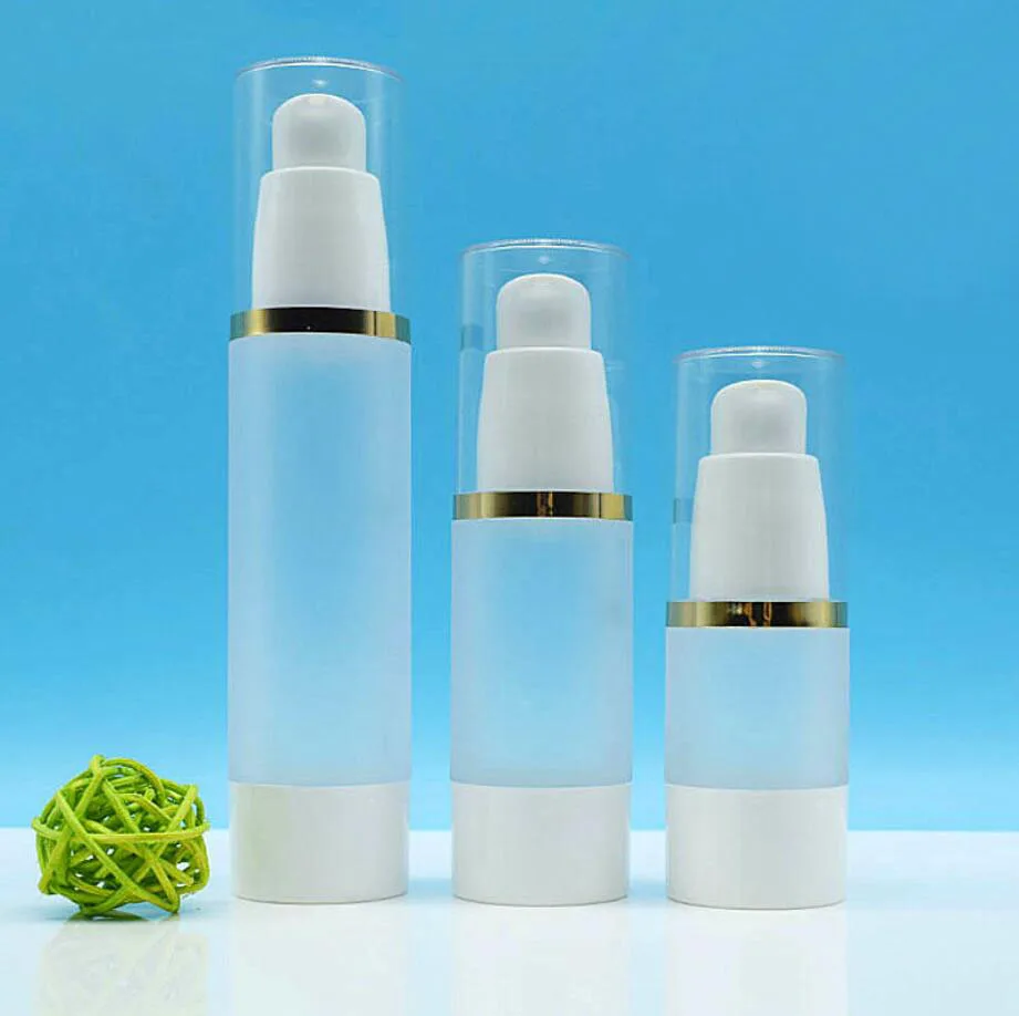 15ml plastic frosted airless bottle gold line lid for serum/lotion/emulsion/liquid foundation/eye essence/skin care packing