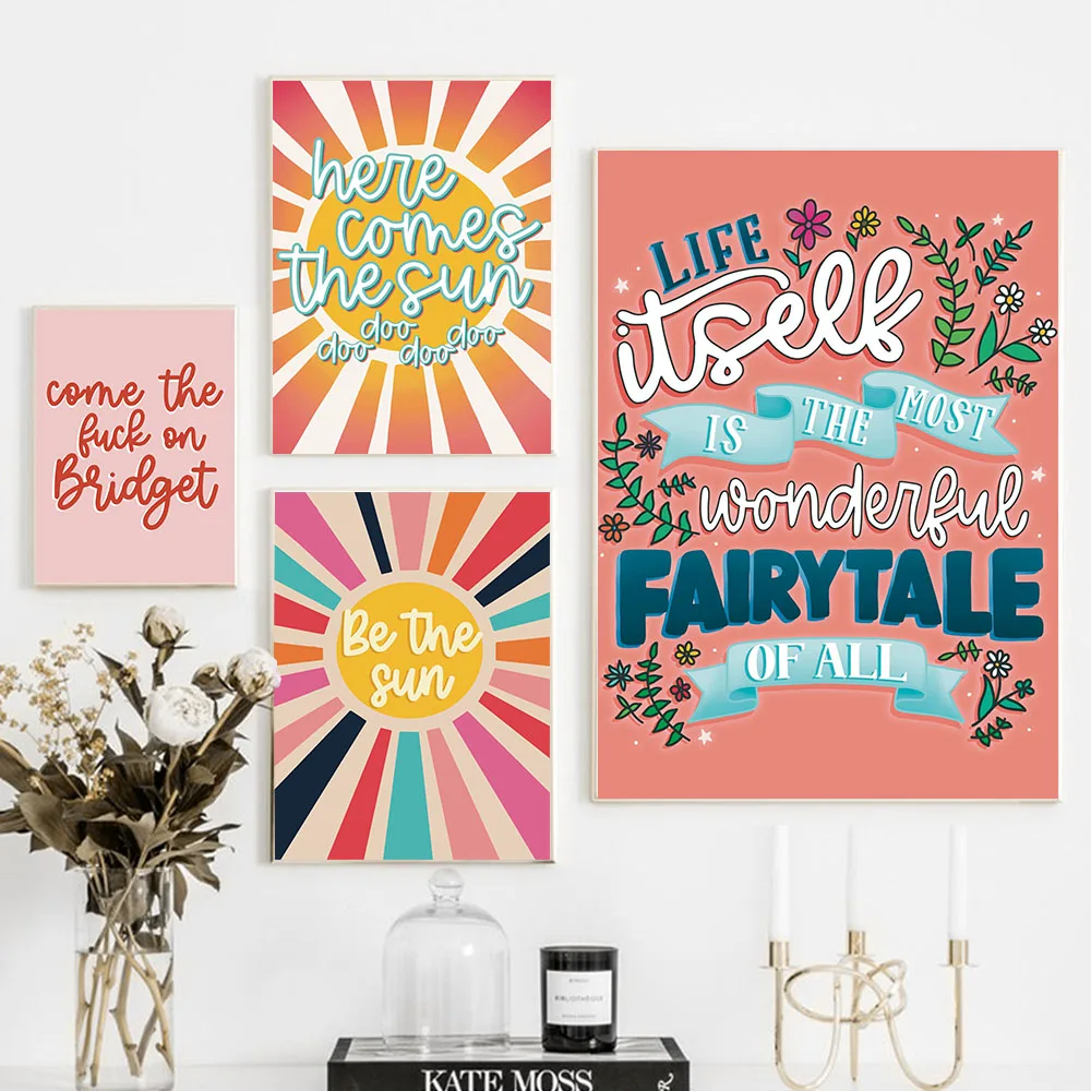 Life Itself is the Most Wonderful Fairytale Inspiring Quotes Wall Art Canvas Painting Colorful Wall Poster Prints Home Decor