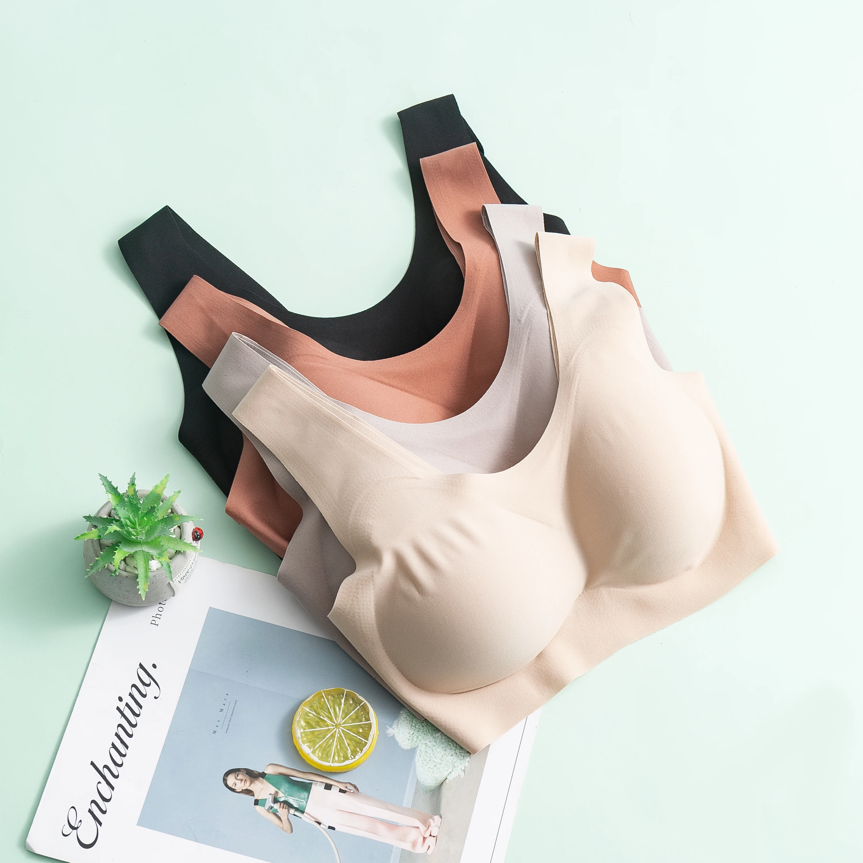 Women's 89% Real Silk 11% Spandex Lining removable pads everyday Wire Free Wireless Bra Bralette TG116