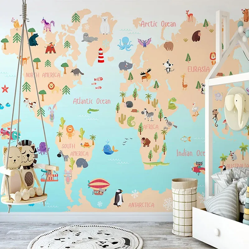 

Custom 3D Photo Wallpaper Hand Painted Animal Plant Ocean English Alphabet Children Room Bedroom Interior Mural Papel De Parede