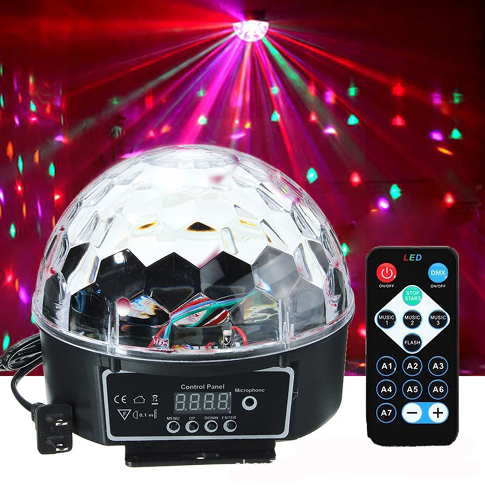 

DMX512 RGB Premium Sound Control Stage Light LED 27W 9LEDS RGB Magic Crystal Ball Lamp Disco Light Laser Wedding Home Party Lase